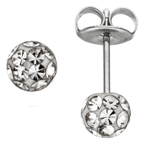 Paar Ohrstecker Stecker Kugel 4,1mm mit Swarovski-Elements weiß Edelstahl Damen