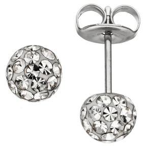 Paar Ohrstecker Stecker Kugel 5,1mm mit Swarovski-Elements weiß Edelstahl Damen