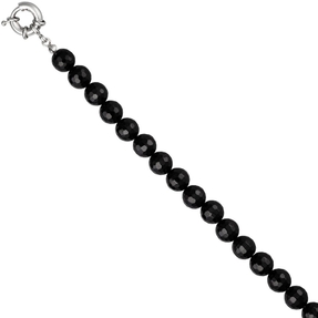 Kette Collier Halskette Onyx schwarz facettiert Edelstahl 60cm Edelsteinkette
