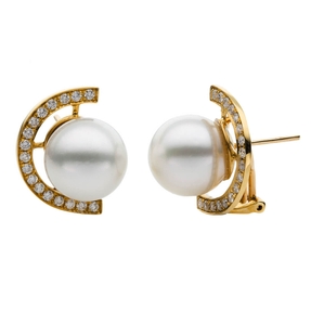 Ohrstecker aus 750 Gelbgold 2 Südsee-Perlen 12,5mm 34 Brillanten 0,65ct W-SI