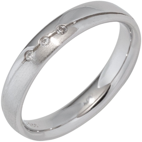 Partner Ring Damenring mit 3 Zirkonia weiß 925 Silber Silberring teilmattiert