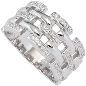 Breiter Ring Damenring mit Zirkonia weiß 925 Silber rhodiniert Silberring