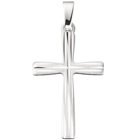 Anhänger Kreuz Kreuzchen 585 Weißgold teilmattiert Kreuzanhänger Goldanhänger