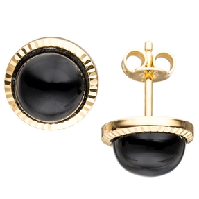 Paar Ohrstecker mit Onyx schwarz Halbkugel 333 Gold Gelbgold Ohrschmuck Damen Paar Ohrstecker mit Onyx schwarz Halbkugel 333 Gold Gelbgold Ohrschmuck Damen