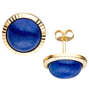 Paar Ohrstecker mit Lapis-Lazuli blau Halbkugel 333 Gold Gelbgold Ohrschmuck