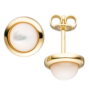 Paar Ohrstecker mit Perlmutt-Steine 8,6mm Halbkugel 333 Gold Gelbgold Ohrschmuck Paar Ohrstecker mit Perlmutt-Steine 8,6mm Halbkugel 333 Gold Gelbgold Ohrschmuck