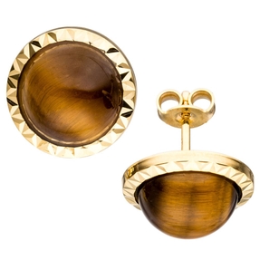 Paar Ohrstecker mit Tigerauge braun Halbkugel 585 Gold Gelbgold Ohrschmuck Damen Paar Ohrstecker mit Tigerauge braun Halbkugel 585 Gold Gelbgold Ohrschmuck Damen