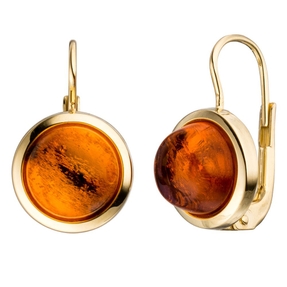 Ohrringe Boutons Ohrhänger Bernstein braun-orange Halbkugel 333 Gold Gelbgold