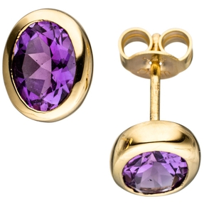Paar Ohrstecker Ohrschmuck Amethyst violett lila oval 585 Gold Gelbgold Paar Ohrstecker Ohrschmuck Amethyst violett lila oval 585 Gold Gelbgold