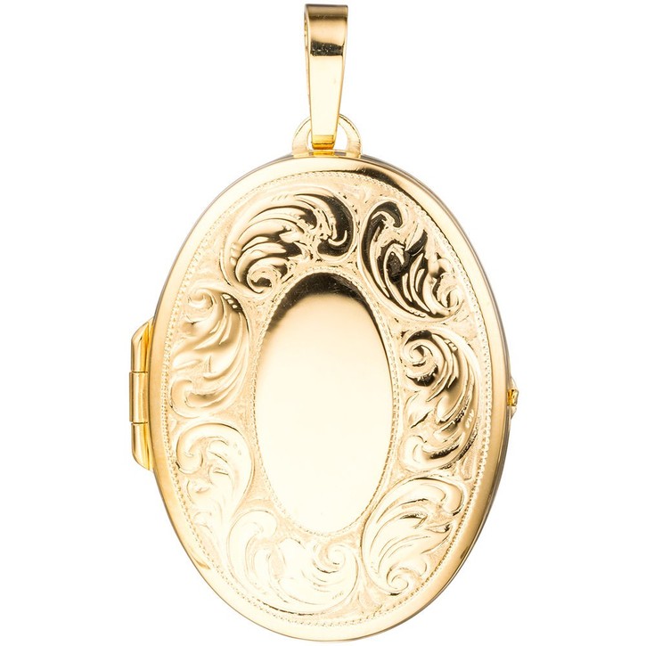 Medaillon für 2 Fotos oval mit Muster 925 Silber