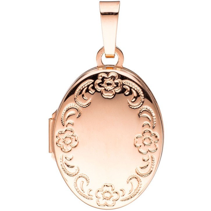Medaillon für 2 Fotos oval Blumen-Muster 925 Silber