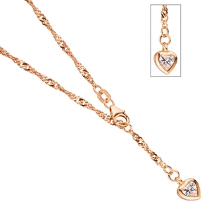 2,2mm Fußkettchen Fußschmuck Herz Zirkonia 925 Silber rotvergoldet 23-25cm 2,2mm Fußkettchen Fußschmuck Herz Zirkonia 925 Silber rotvergoldet 23-25cm