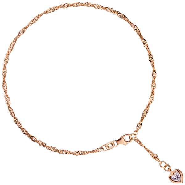 2.2mm Fußkette Herz 925 Silber rotvergoldet