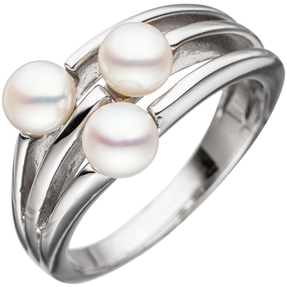 Ring Damenring mit drei weißen Süßwasser Perlen 925 Silber Perlenring Damen