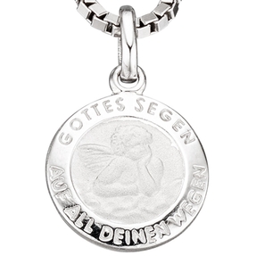 Amulett Anhänger Engel Schutzengel aus 925 Silber teilmattiert rund Kinder