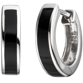Paar Creolen 14,6mm Ohrringe mit schwarzer Einlage 925 Silber rund Unisex Paar Creolen 14,6mm Ohrringe mit schwarzer Einlage 925 Silber rund Unisex