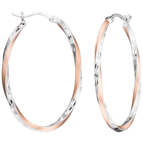 Paar Ohrringe Creolen 41,1mm gedreht oval 925 Silber teilrotvergoldet Damen Paar Ohrringe Creolen 41,1mm gedreht oval 925 Silber teilrotvergoldet Damen