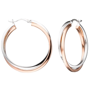 Paar Ohrringe Creolen gekreuzt 36,1mm 925 Silber teilrotvergoldet rhodiniert