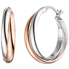 Paar Ohrringe Creolen gekreuzt 22,8mm 925 Silber teilrotvergoldet rhodiniert