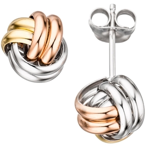 Paar Ohrstecker Knoten Knotenform 925 Silber teilvergoldet Ohrringe tricolor