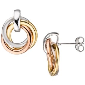 Paar Ohrstecker Ohrschmuck 3 Kreise 925 Silber gelbgold & rotgold vergoldet