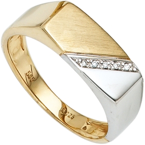 Herrenring Ring mit 5 Diamanten Brillanten 585 Gold Gelbgold Weißgold