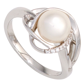 Ring Damenring mit Süßwasser Perle & 9 Diamanten Brillanten 585 Gold Weißgold