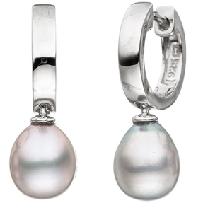 Ohrringe Creolen Ohrhänger graue Süßwasser Perlen 925 Silber Ohrschmuck Damen