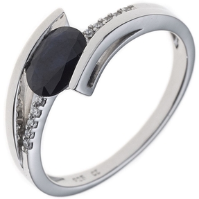 Ring Damenring mit Saphir Safir blau & 10 Diamanten Brillanten 585 Gold Weißgold