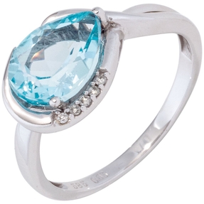Ring Tropfen Blautopas hellblau & 5 Brillanten 585 Weißgold