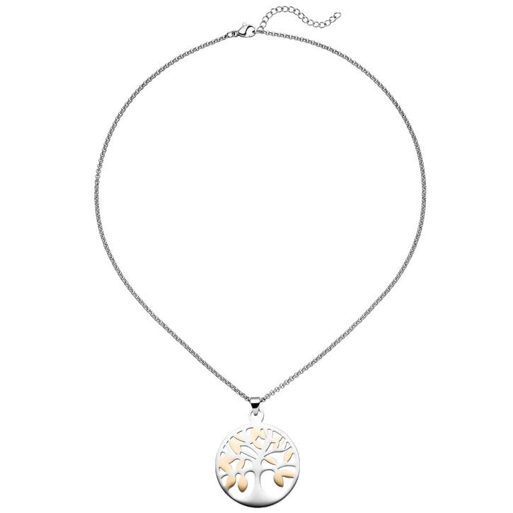 Collier Lebensbaum Edelstahl in Gelbgoldfarbe 46cm