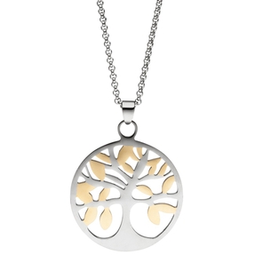Collier Kette mit Anhänger Baum Lebensbaum aus Edelstahl mit Gelbgoldfarbe 46cm