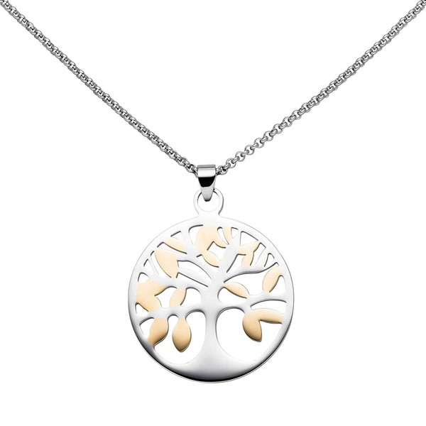 Collier Lebensbaum Edelstahl in Gelbgoldfarbe 46cm