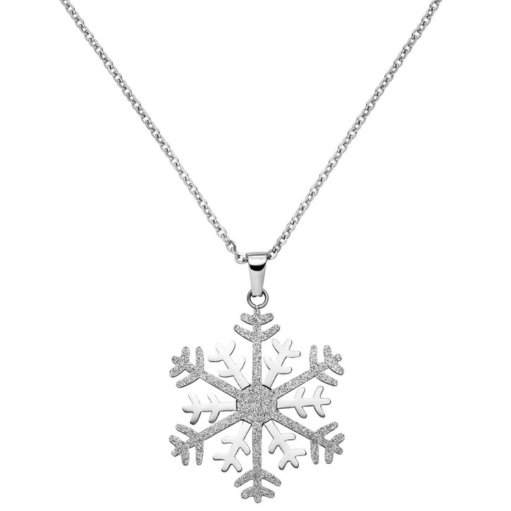 Collier Schneeflocke mit Glitzern Edelstahl 42cm