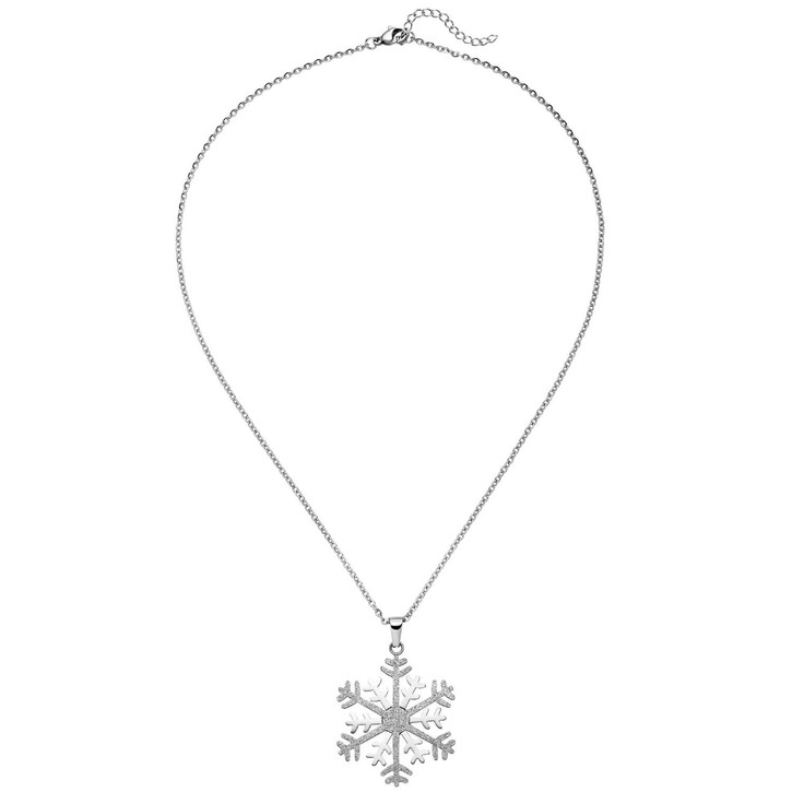 Collier Schneeflocke mit Glitzern Edelstahl 42cm