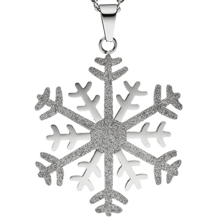 Collier Schneeflocke mit Glitzern Edelstahl 42cm