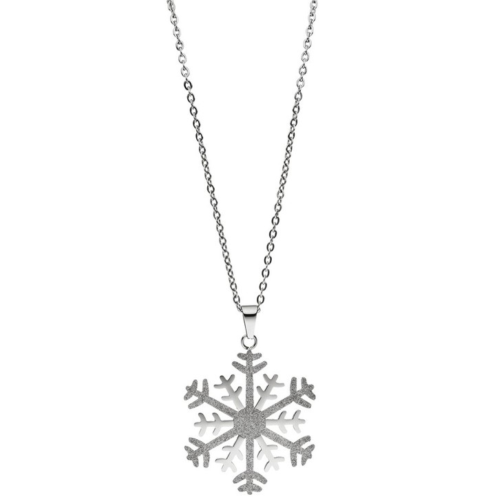 Collier Schneeflocke mit Glitzern Edelstahl 42cm