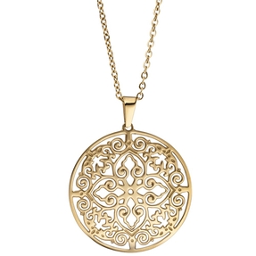 Collier Kette mit Anhänger antik Ornament rund Edelstahl in Goldfarbe 46cm Collier Kette mit Anhänger antik Ornament rund Edelstahl in Goldfarbe 46cm