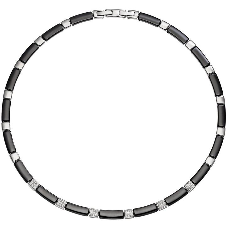 6,3mm Collier Zirkonia und Keramik Edelstahl 47cm