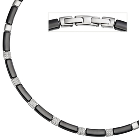6,3mm Collier Halskette Halsschmuck Zirkonia & schwarze Keramik Edelstahl 47cm