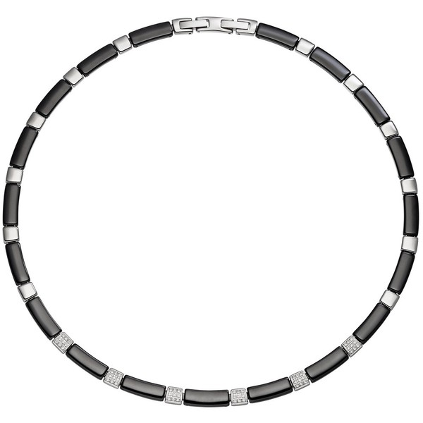 6,3mm Collier Zirkonia und Keramik Edelstahl 47cm