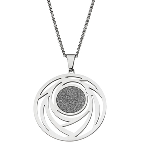 Collier Kette mit Anhänger rund mit Muster Glitzer Glitzereffekt Edelstahl 80cm Collier Kette mit Anhänger rund mit Muster Glitzer Glitzereffekt Edelstahl 80cm