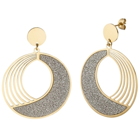 Ohrringe Ohrhänger rund Edelstahl goldfarbend mit Glitzern Glitzereffekt 80cm