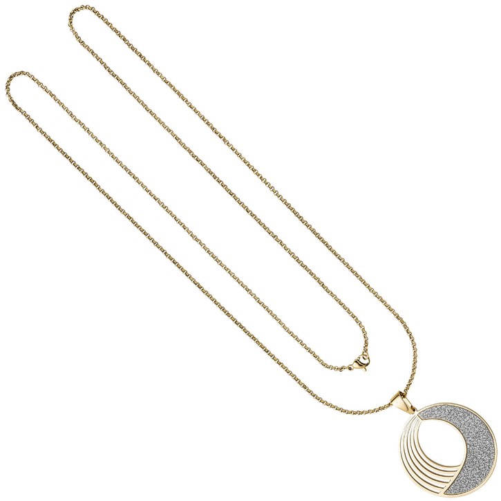 Kette mit Anhänger rund Edelstahl mit Glitzern 80cm