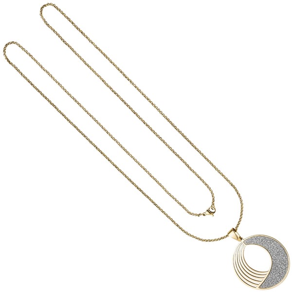 Kette mit Anhänger rund Edelstahl mit Glitzern 80cm