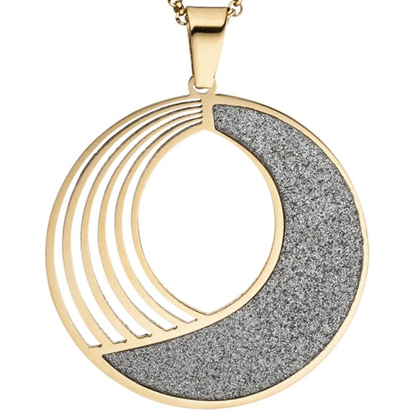 Kette mit Anhänger rund Edelstahl mit Glitzern 80cm