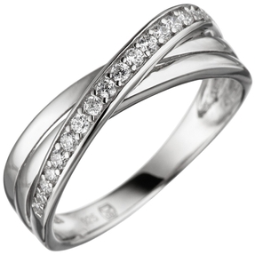 Ring Damenring mit Zirkonia weiß 925 Silber überkreuzt dreireihig Fingerring Ring Damenring mit Zirkonia weiß 925 Silber überkreuzt dreireihig Fingerring