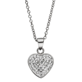 Collier Kette mit Anhänger Herz Herzanhänger weiße Kristalle Edelstahl 45cm