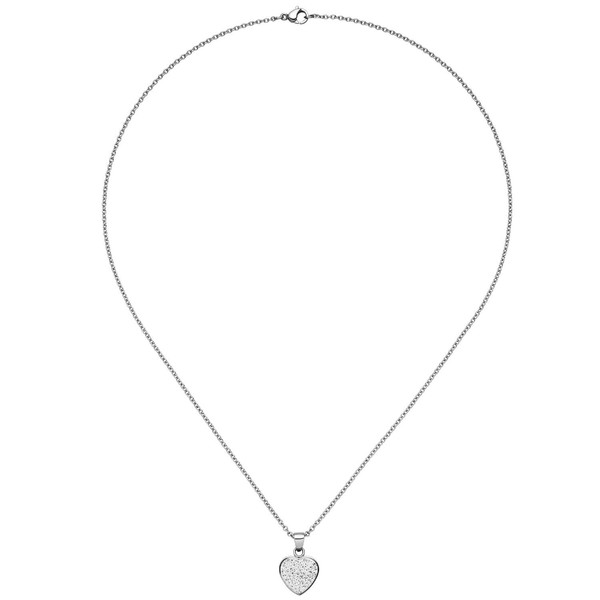 Kette mit Anhänger Herz Kristalle Edelstahl 45cm