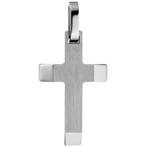 Anhänger Kreuz 25x14,9mm aus Edelstahl teilmattiert teilglänzend Kreuzanhänger